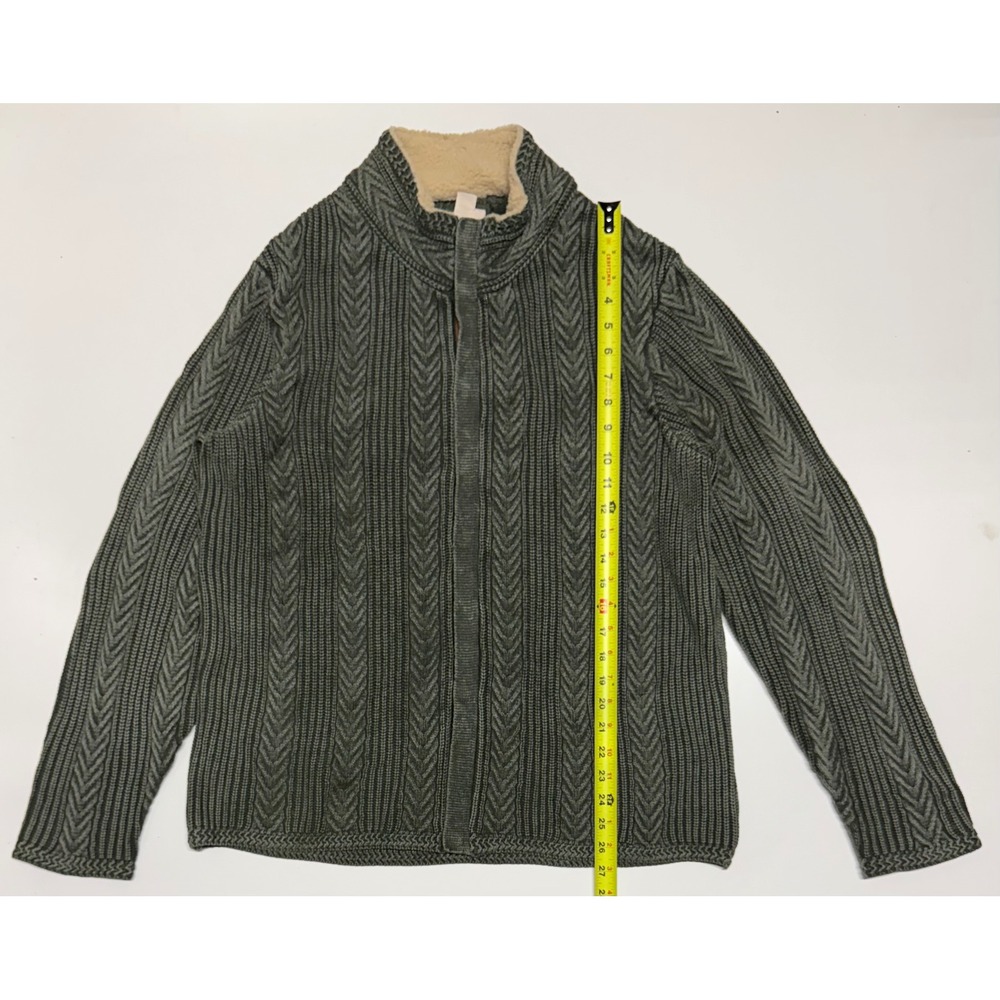 Carbon 2 Cobalt Mens Large Green Full Zip Sherpa Lined Mock Neck Cable Sweater